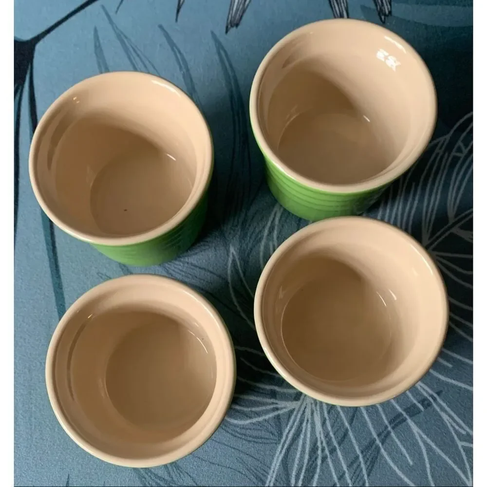 NEW 4 Le Creuset Palm GREEN Flared Ramekins Cups 10-29 SET LOT